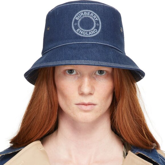 BURBERRY Blue Denim Circle Logo Bucket Hat - Picture 1 of 4
